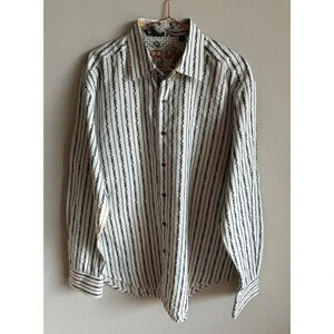 Robert Graham Mens Long Sleeve Button Down Cotton White Stripes Shirt Sz XL